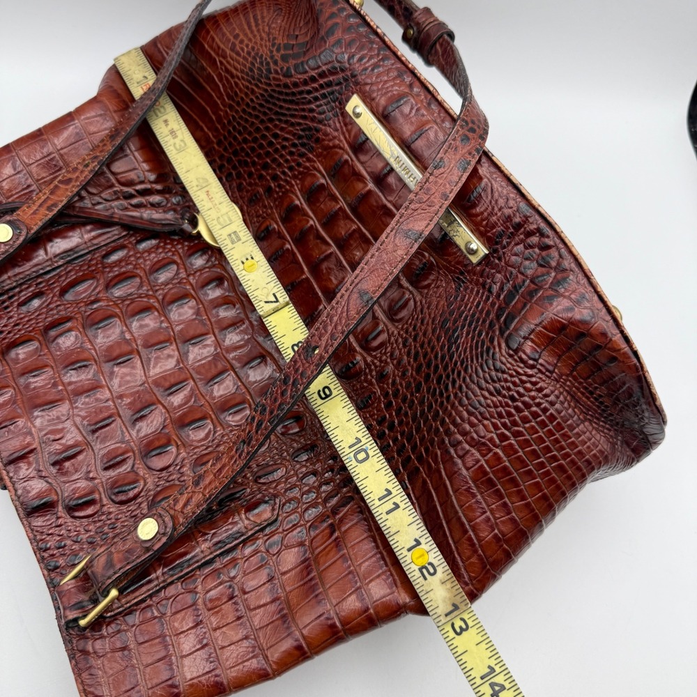 Brahmin Croc Embossed Leather Tote Bucket Bag Brown Chestnut Gold Hardware - Picture 11 of 11